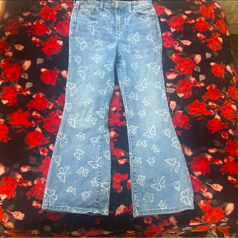 Flare jeans with butterfly print